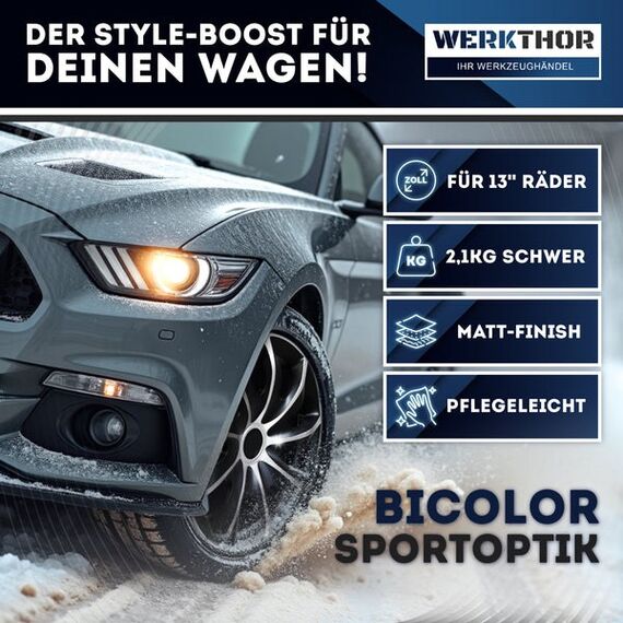 Werkthor WT-46 Radkappe 33 cm (13") Kunststoff Schwarz, Silber, 2 image