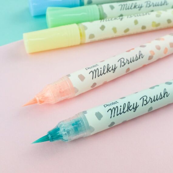 Pentel Milky Marker 8 Stück(e) Pinselspitze Blau, Grün, Minze, Orange, Pink, Violett, Weiß, Gelb, 2 image