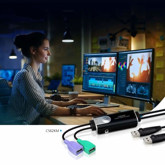 ATEN CS62KM Tastatur/Video/Maus (KVM)-Kabel Schwarz 1,8 m