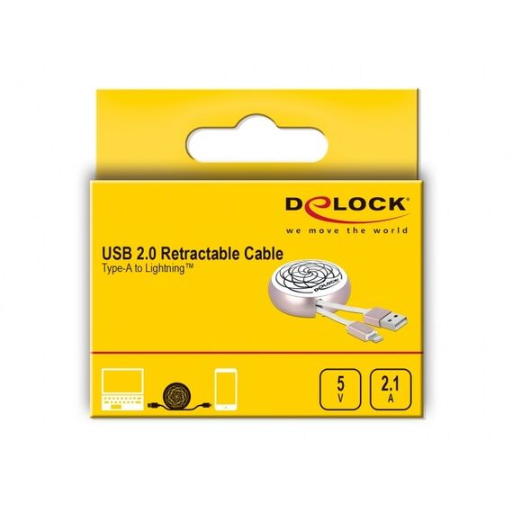 DeLOCK USB 2.0 Aufrollkabel Typ-A zu Lightning™ 8 Pin weiß / rosé, 3 image