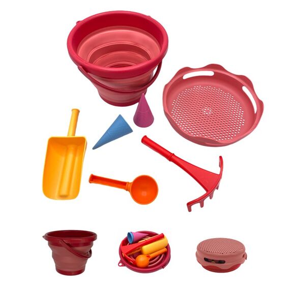 Schildkröt Funsports 7in1 Sand Toys Falteimer Set, Farbe: Rot