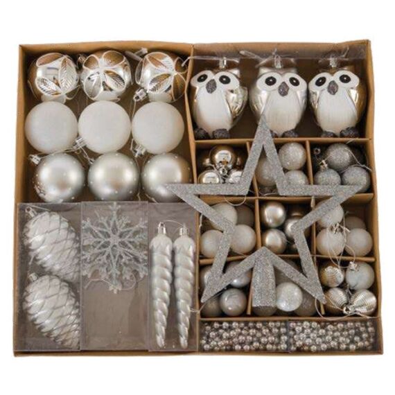 Dekomat AG 7370556 Christbaumschmuck Weihnachtsschmuck-Set Kunststoff Silber 90 Stück(e)