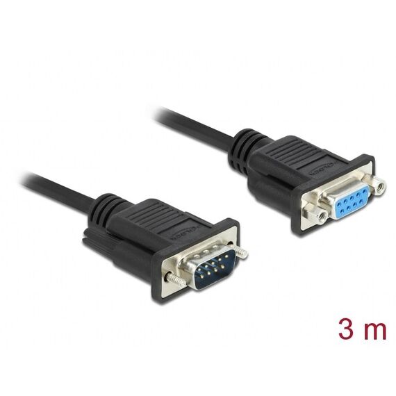 DeLOCK Seriell Kabel RS-232 D-Sub9 Stecker zu Buchse Nullmodem mit schmalem Steckergehäuse 3 m, 2 image