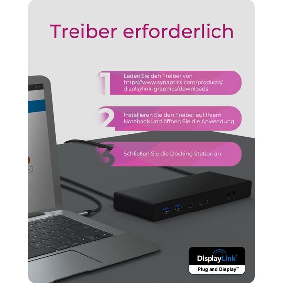 ICY BOX IB-DK2245AC, DisplayLink™, 2x DisplayPort™ oder 2x HDMI® Schnittstelle bis zu 4096x2160@60 Hz, 6 image