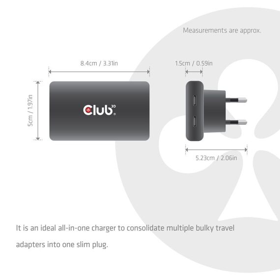 CLUB3D USB-C® 2-Port Ladegerät Slim 65W GaN PD3.1 PPS, 2 image