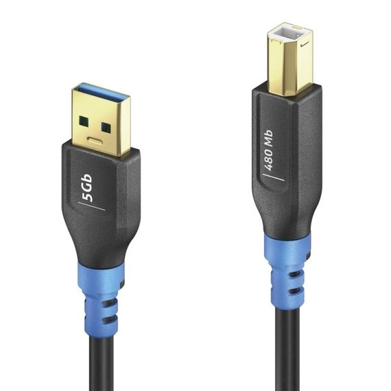 PureLink FI-U200-010 USB Kabel USB 2.0 1 m USB A USB B 480 Gbit/s Schwarz, Blau, Farbe: Schwarz, Blau, Länge: 1 m