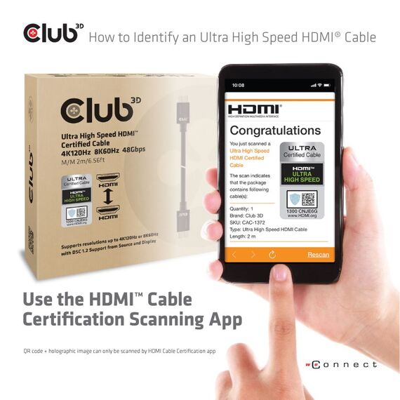 CLUB3D Ultra High Speed HDMI 4K120Hz, 8K60Hz Certified Cable 48Gbps M/M 1.5 m/4.92 ft, 5 image