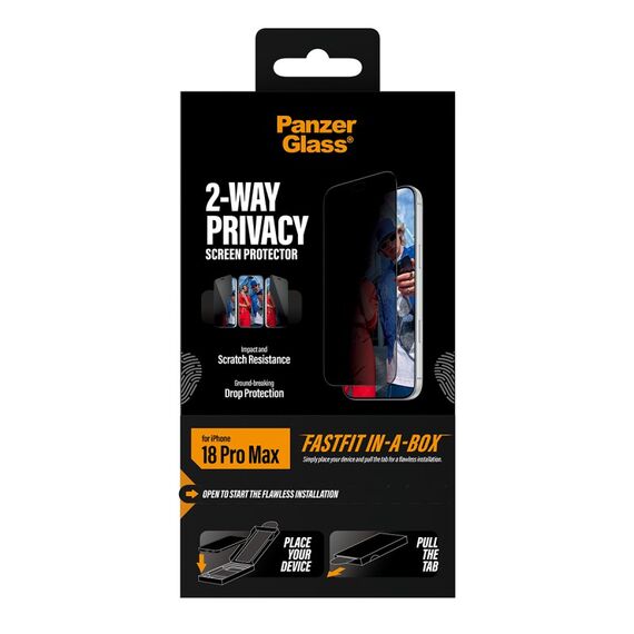 PanzerGlass ® 2-Way Privacy Displayschutz iPhone 18 Pro Max | Ultra-Wide Fit m. FASTFIT IN-A-BOX, 2 image