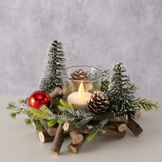 Boltze 2085730 Kerzenständer Glas, Kunststoff, Polystyrene, Holz Mehrfarbig
