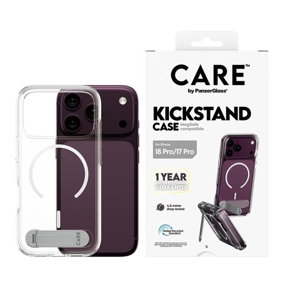 PanzerGlass CARE™ by ® Kickstand Case Transparent m. Weiss MagSafe iPhone 18 Pro | 17 Pro