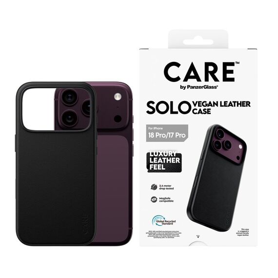 PanzerGlass CARE™ by ® Solo Vegan Leather Case Schwarz m. MagSafe iPhone 18 Pro | 17 Pro, Farbe: Schwarz