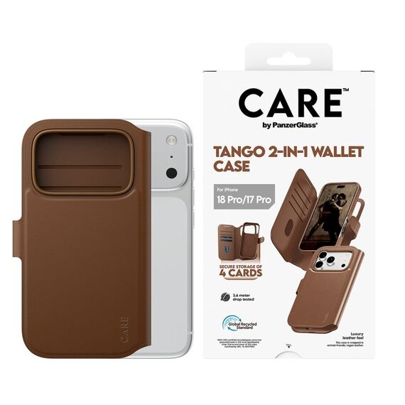 PanzerGlass CARE™ by ® Tango 2-in-1 Wallet Case Braun m. MagSafe iPhone 18 Pro | 17 Pro, Farbe: Braun