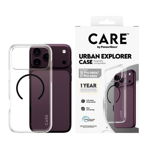 PanzerGlass CARE™ by ® Urban Explorer Case Transparent m. Schwarz MagSafe iPhone 18 Pro Max | 17 Pro Max