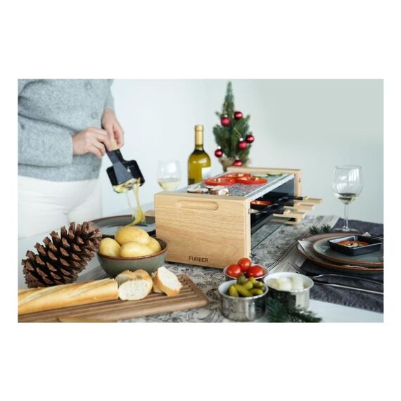 Furber. F00795 Raclette Grill 6 Person(en) 900 W Schwarz, Marmorfarbe, Holz, 6 image