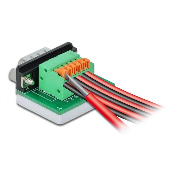 DeLOCK D-Sub9 Stecker zu Terminalblock mit Drucktaster horizontal