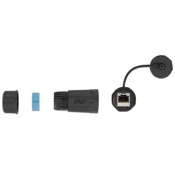 DeLOCK Kabelverbinder RJ45 Buchse zu RJ45 Buchse Cat.6A mit Gehäuse und Verschlusskappe wasserfest