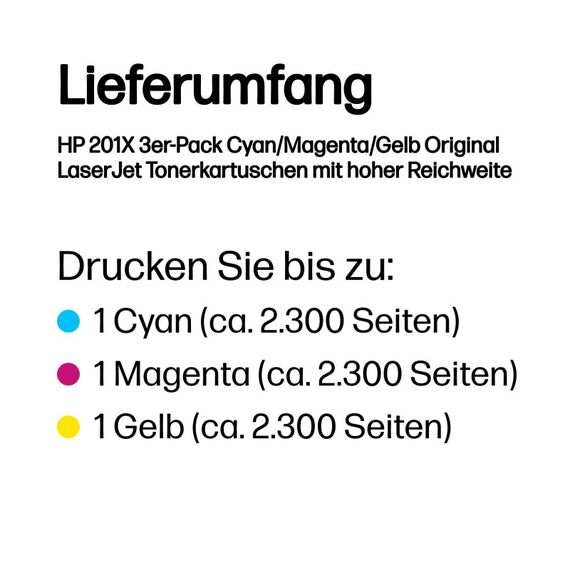HP 201X 3er-Pack Cyan/Magenta/Gelb Original LaserJet Tonerkartuschen mit hoher Reichweite, 3 image