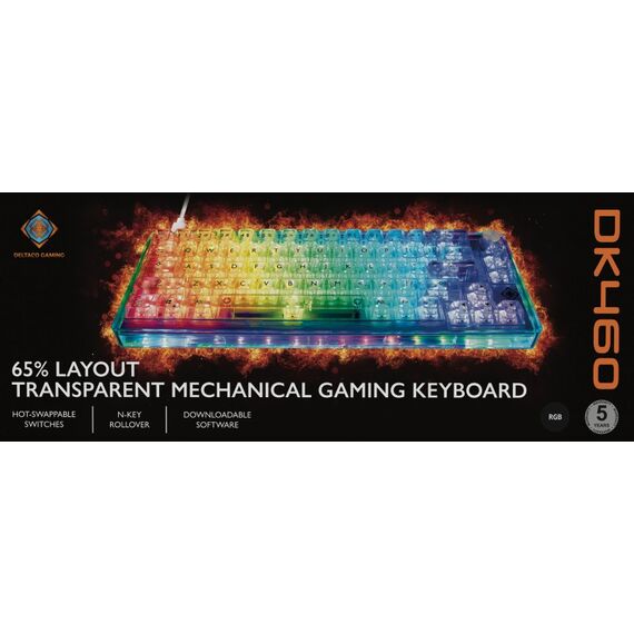 Deltaco Gaming GAM-160-T-US Tastatur USB QWERTY US Englisch Transparent, 13 image