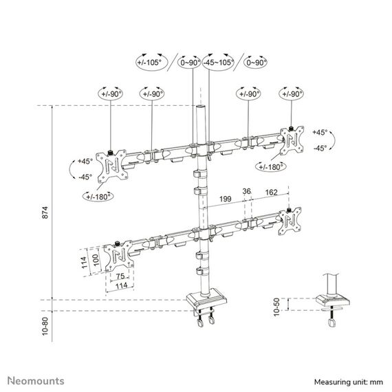 Neomounts DS60-600BL2-2 Quadruple-Monitorarm für vier Bildschirme 10-32", 13 image