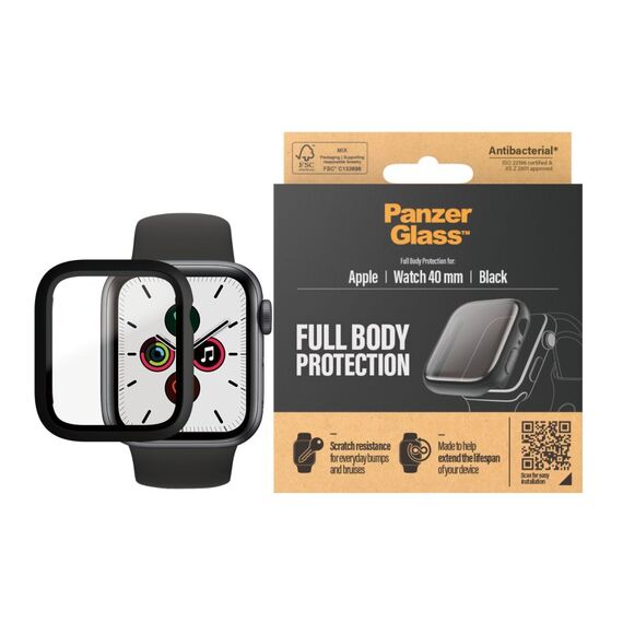 PanzerGlass ® Full body Case Schwarz Apple Watch Series SE 3 | SE | 6 | 5 | 4 | 40mm, Farbe: Schwarz