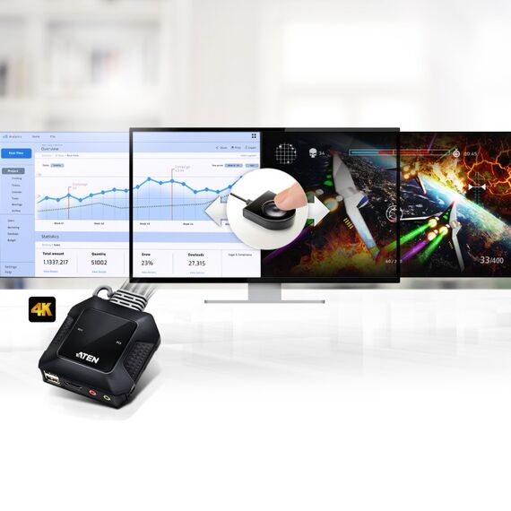 ATEN 2-Port USB 4K HDMI Kabel KVM Switch mit Remote-Port-Wähler, 4 image