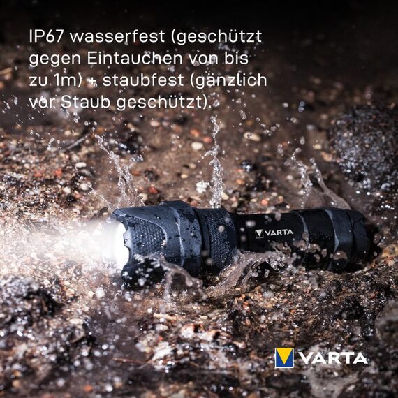 Varta Taschenlampe LED 6 Watt inkl. 3x AAA Batterien, Indestructible F10 Pro Leuchte, Lampe, Arbeitsleuchte mit zwei Leuchtmodi, extrem robuste Taschenleuchte, klein, wasser- und staubgeschützt, 10 image