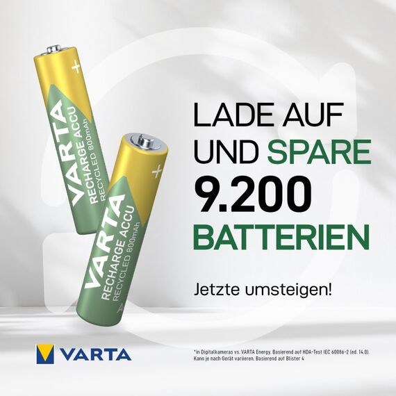 Varta Recharge Accu Recycled AAA 800 mAh 4er-Pack (vorgeladener NiMH-Akku, Micro, 25 % recyceltes Material, wiederaufladbarer Akku, sofort einsatzbereit), 7 image