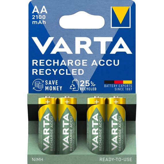Varta Recharge Accu Recycled AA 2100 mAh 4er-Pack (vorbeladener NiMH-Akku, Mignon, 25 % recyceltes Material, wiederaufladbarer Akku, sofort einsatzbereit), 3 image
