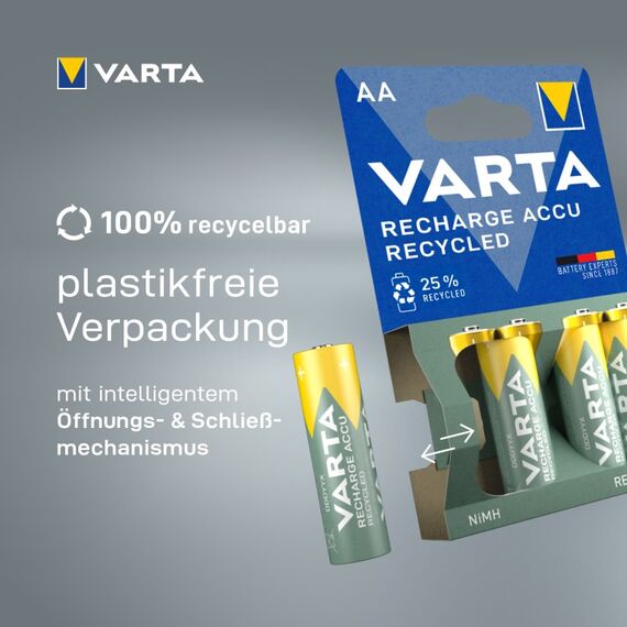 Varta Recharge Accu Recycled AA 2100 mAh 4er-Pack (vorbeladener NiMH-Akku, Mignon, 25 % recyceltes Material, wiederaufladbarer Akku, sofort einsatzbereit), 5 image