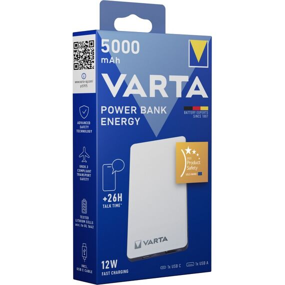 Varta Energy Powerbank 5000 mAh (schlank, 2 Anschlüsse: 1x USB-C, 1x USB A), 12 W max. Ausgangsleistung, inkl. USB-C Ladekabel, weiß, 7 image