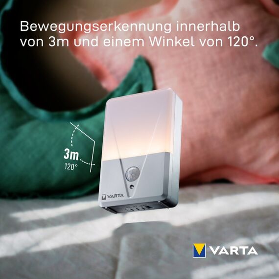 Varta Nachtlicht mit Bewegungssensor LED, 2 Stück, unbestückt, Motion Sensor Night Light Twin Pack, läuft mit 3x AAA Batterien, einfache Installation, automatische Abschaltung, 12 image