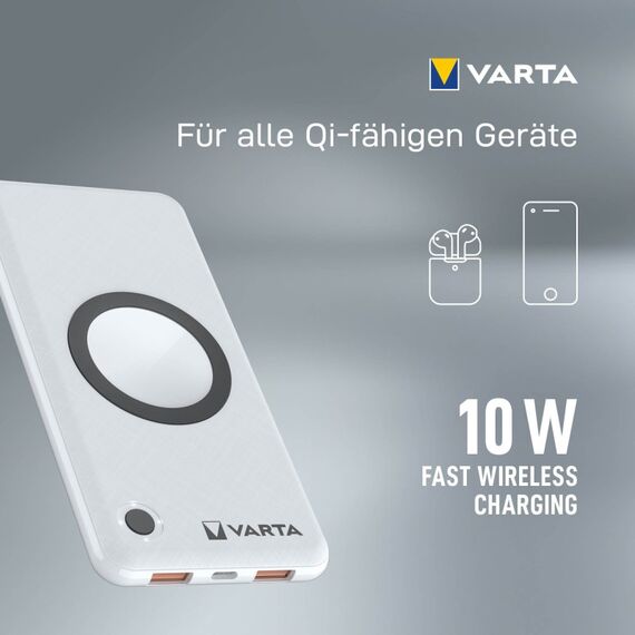 Varta 2 in 1 Power Bank und Wireless Charger, kabelloses Ladegerät, Powerbank 10000mAh, Qi Ladestation inkl. USB C Ladekabel, 14 image