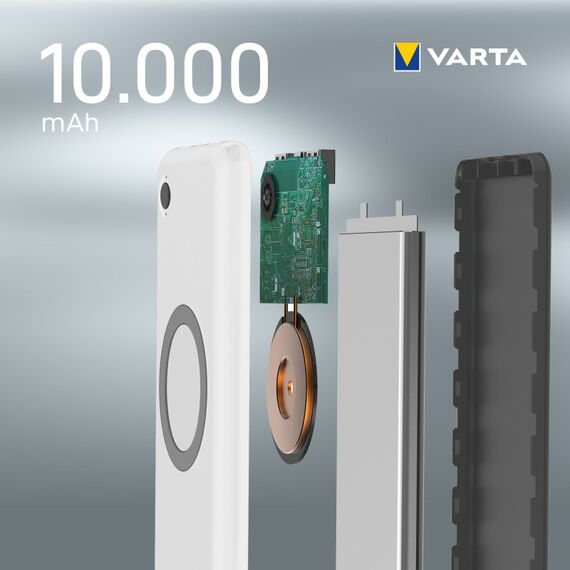 Varta 2 in 1 Power Bank und Wireless Charger, kabelloses Ladegerät, Powerbank 10000mAh, Qi Ladestation inkl. USB C Ladekabel, 18 image
