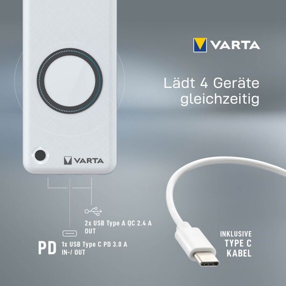 Varta 2 in 1 Power Bank und Wireless Charger, kabelloses Ladegerät, Powerbank 10000mAh, Qi Ladestation inkl. USB C Ladekabel, 9 image