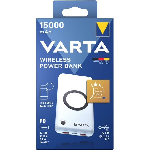 Varta 2 in 1 Power Bank und Wireless Charger, kabelloses Ladegerät, Powerbank 15000mAh, LED Ladestandanzeige, lädt bis zu 4 Geräte gleichzeitig, inkl. USB C Ladekabel, 5 image