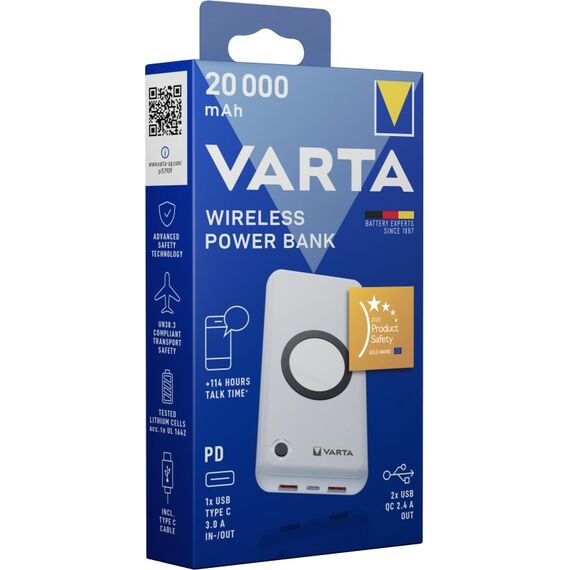 Varta Wireless Powerbank 20000 mAh (USB Typ C PD, 2x USB A QC, qi Wireless, 2in1 Produkt) inkl. Ladekabel, 6 image