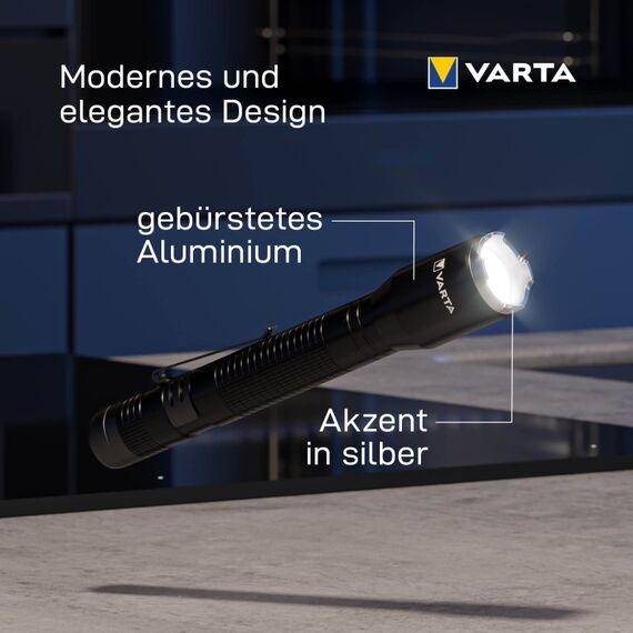 Varta Taschenlampe LED inkl. 2x AA Batterien, Aluminium Light F20 Pro Leuchte, Lampe mit drei Leuchtmodi, Taschenleuchte mit Aluminiumgehäuse, texturiertem Griff, stoßfest, 6 image