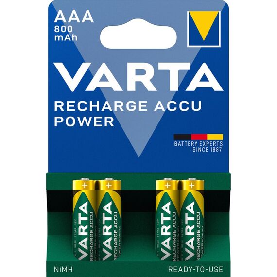 Varta Recharge Accu Power AAA 800 mAh 4er Pack (vorgeladener NiMH-Akku, Micro, wiederaufladbarer Akku, gebrauchsfertig), 3 image