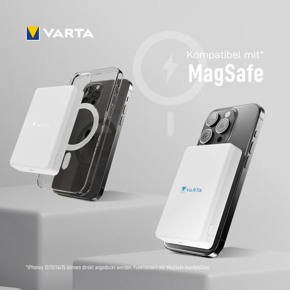Varta Power Bank 5.000mAh, magnetische kabellose Powerbank, Mag Pro, wireless, 7,5W, Ladegerät mit USB Typ C, kompatibel mit MagSafe & Qi Standard (für Kompatibilität mit iPhones & Android), weiß, 11 image