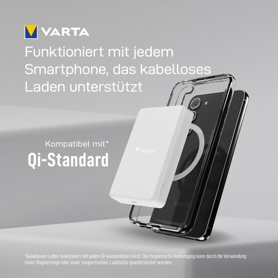 Varta Power Bank 5.000mAh, magnetische kabellose Powerbank, Mag Pro, wireless, 7,5W, Ladegerät mit USB Typ C, kompatibel mit MagSafe & Qi Standard (für Kompatibilität mit iPhones & Android), weiß, 13 image