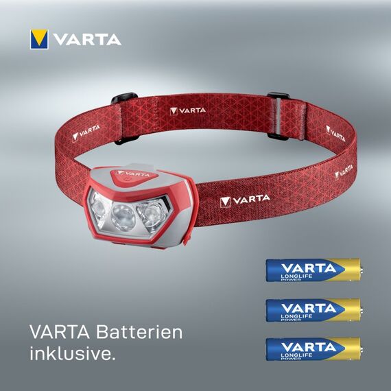 Varta Stirnlampe LED inkl. 3x AAA Batterien Kopflampe, Outdoor Sports H20 Pro, drei Leuchtmodi, spritzwassergeschützt, Dimmfunktion, mit schwenkbarem Kopf, rot, 4 image