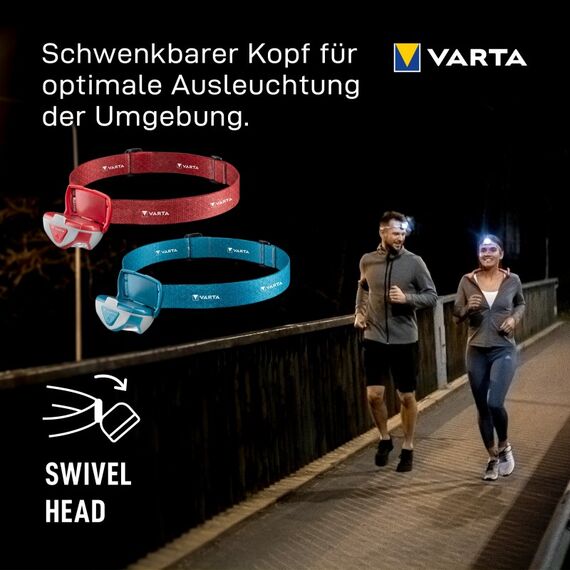 Varta Stirnlampe LED inkl. 3x AAA Batterien Kopflampe, Outdoor Sports H20 Pro, drei Leuchtmodi, spritzwassergeschützt, Dimmfunktion, mit schwenkbarem Kopf, rot, 7 image
