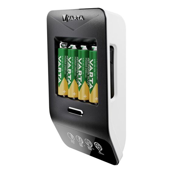 Varta LCD Ultra Fast Charger+ AA & AAA (NiMH Akkus inkl. 4x AA 2100 mAh Akkus & AC sdapter & 12 V Adapter), schwarz