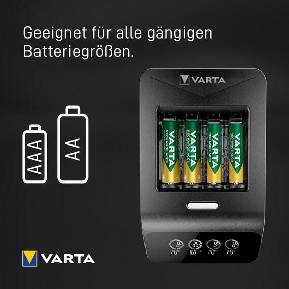 Varta LCD Ultra Fast Charger+ AA & AAA (NiMH Akkus inkl. 4x AA 2100 mAh Akkus & AC sdapter & 12 V Adapter), schwarz, 8 image