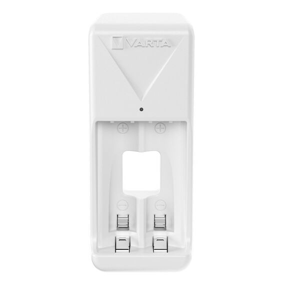 Varta Akku Ladegerät, Batterieladegerät für wiederaufladbare Batterien, lädt 2 oder 4 AA/AAA gleichzeitig, Pocket Charger, kompakte Form, unbestückt, weiß