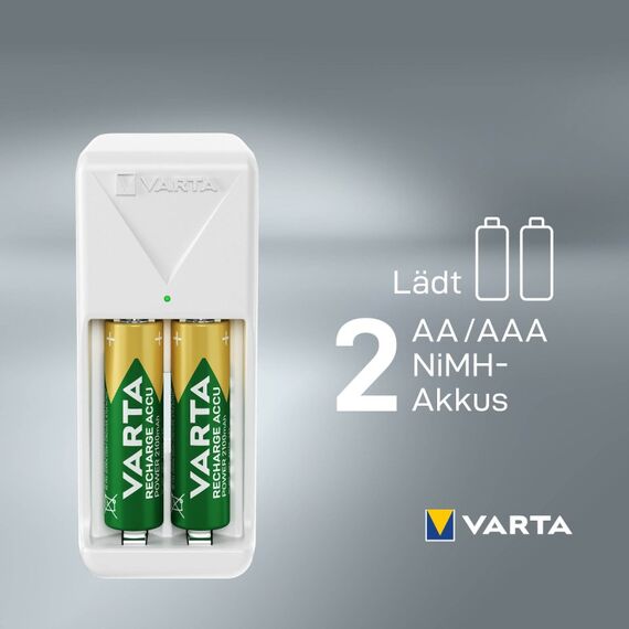 Varta Akku Ladegerät, Batterieladegerät für wiederaufladbare Batterien, lädt 2 oder 4 AA/AAA gleichzeitig, Pocket Charger, kompakte Form, unbestückt, weiß, 6 image