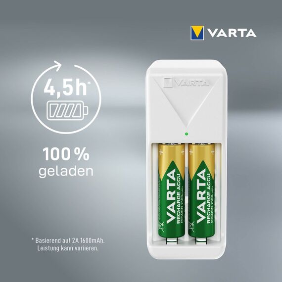 Varta Akku Ladegerät, Batterieladegerät für wiederaufladbare Batterien, lädt 2 oder 4 AA/AAA gleichzeitig, Pocket Charger, kompakte Form, unbestückt, weiß, 7 image