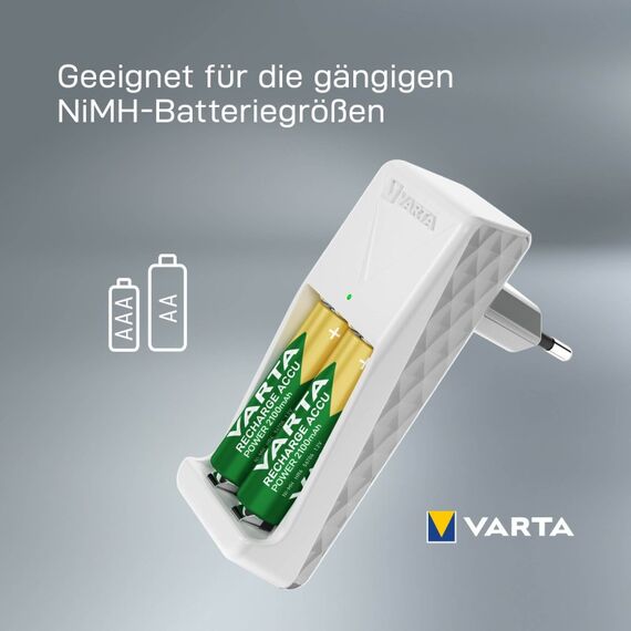Varta Akku Ladegerät, Batterieladegerät für wiederaufladbare Batterien, lädt 2 oder 4 AA/AAA gleichzeitig, Pocket Charger, kompakte Form, unbestückt, weiß, 10 image