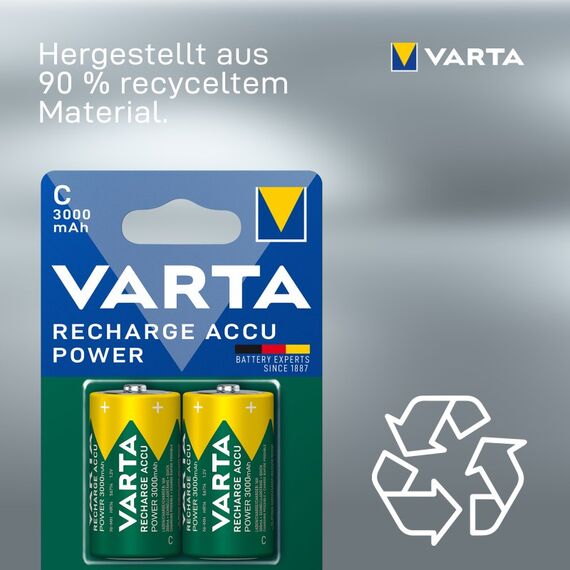 Varta Recharge Accu Power C 3000 mAh 2er-Pack (vorgeladener NiMH-Akku, Micro, wiederaufladbarer Akku, gebrauchsfertig), 5 image
