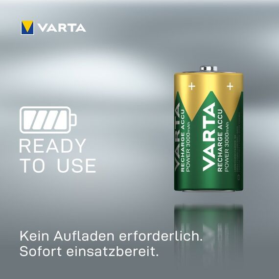 Varta Recharge Accu Power D 3000 mAh 2er-Pack (vorgeladener NiMH-Akku, Micro, wiederaufladbarer Akku, gebrauchsfertig), 10 image